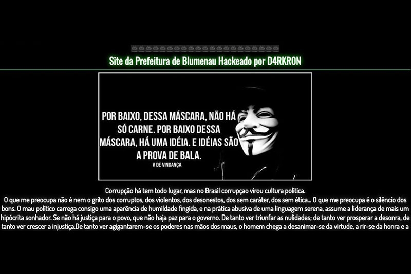 Site oficial da prefeitura de Blumenau � invadido por hackers