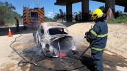 Ve�culo � totalmente destru�do em inc�ndio no bairro Lagoa, em Gaspar