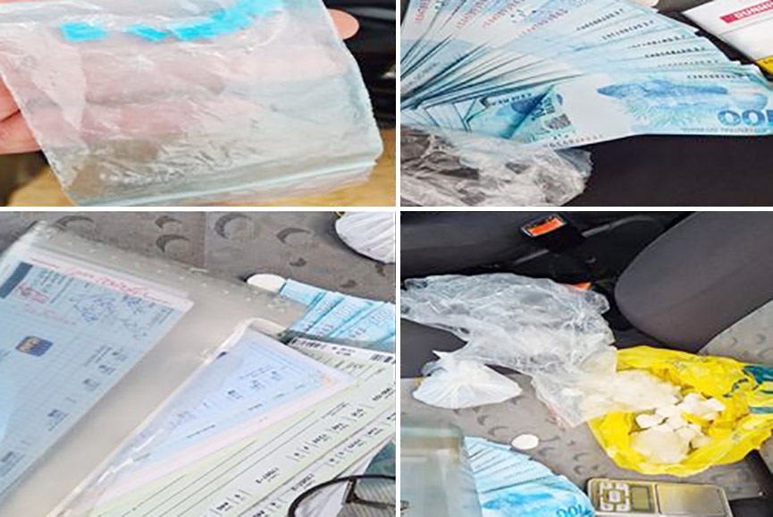 Pol�cia encontra cheques em branco, maconha, coca�na, ecstasy e dinheiro falso em carro abandonado em Gaspar