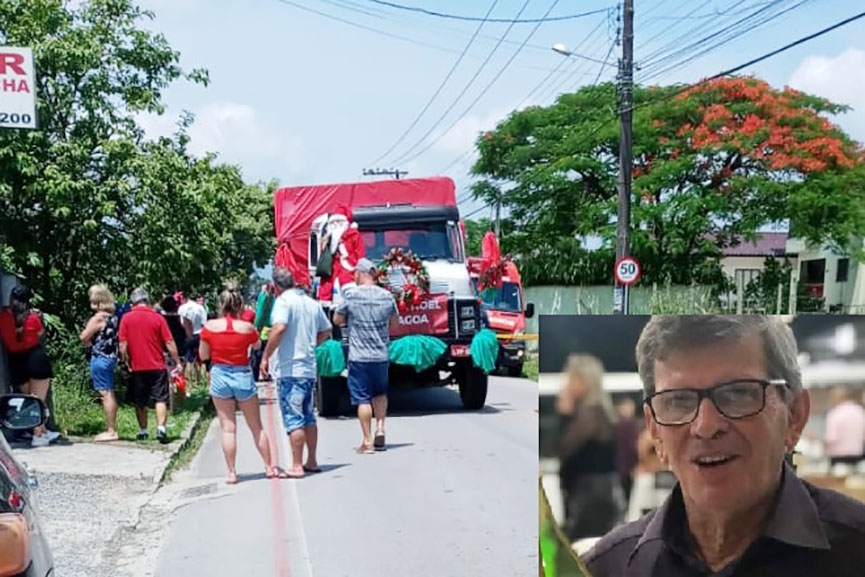 Vestido de Papai Noel, Calinho Costa morre ap�s cair de caminh�o em Gaspar