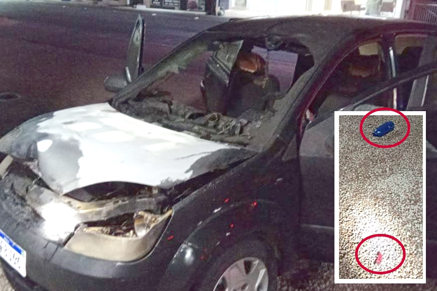 Bombeiros encontram recipiente e isqueiro ao lado de carro que pegou fogo em Ilhota