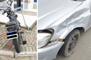 Menor fica ferido ap�s colidir moto contra carro e placa no Centro de Ilhota