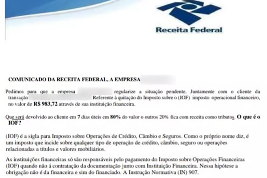 Receita Federal alerta para novo golpe envolvendo pedido de empréstimo e pagamento de IOF