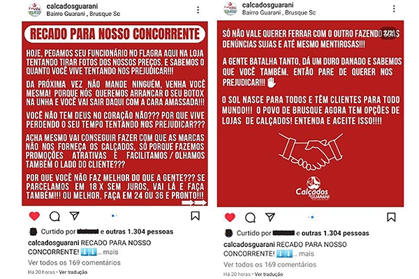 Loja de Brusque usa Instagram para mandar recado para concorrente: 'Da pr�xima vez n�o mande ningu�m, venha voc� mesma'