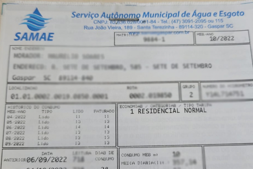 Projeto obriga Samae de Gaspar a emitir faturas de água e lixo em nome de inquilino