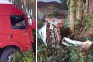 Carro fica destru�do e motorista morre em grave acidente com caminh�o em Navegantes