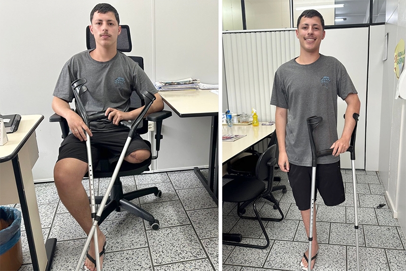 Jovem de Gaspar que teve perna amputada ap�s c�ncer pede apoio para comprar pr�tese