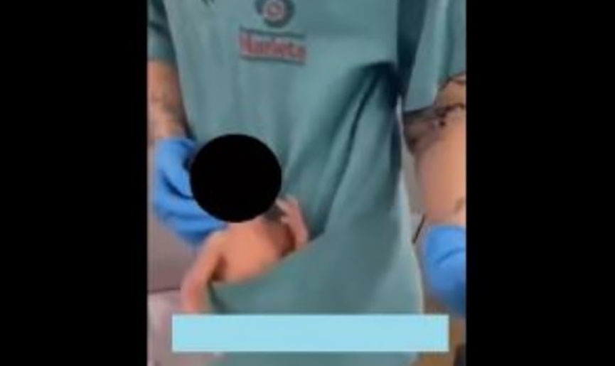 Bebê colocado no bolso de jaleco e gravado em dancinha em hospital de Itajaí recebe alta