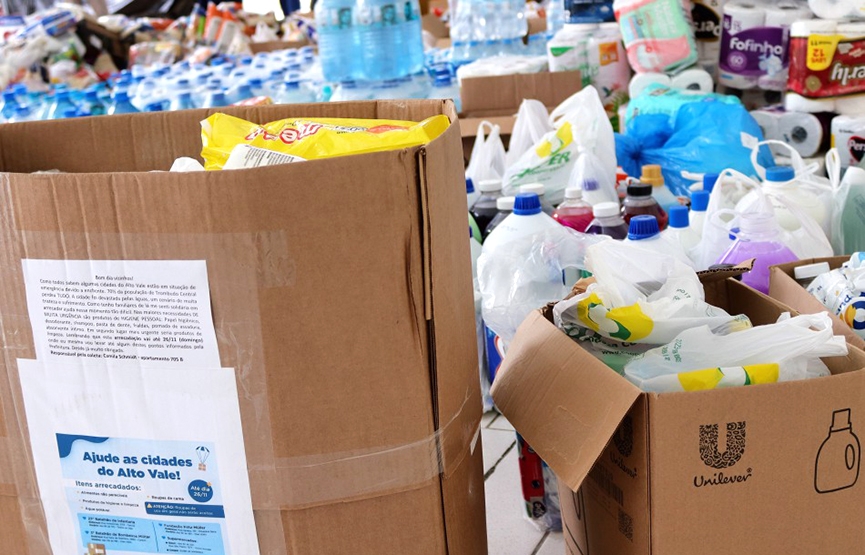 Blumenau envia mais de uma tonelada de donativos para atingidos pelas chuvas em Rio do Sul