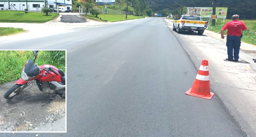 Jovem � hospitalizado ap�s acidente de moto na Ivo Silveira, em Gaspar