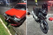 Colisão frontal entre carro e moto deixa homem ferido no Bateias, em Gaspar