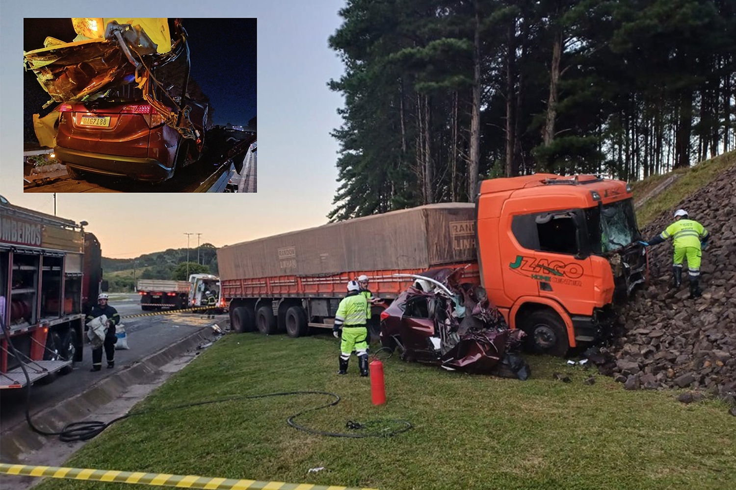 Idoso colide carro contra caminh�o e morre em grave acidente em Lages