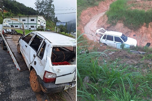 Para n�o bater em carro parado no meio da rodovia, motorista sai da pista e capota ve�culo em Gaspar