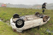 Homem fica ferido aps carro capotar na BR-470, em Ilhota
