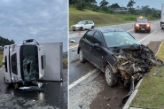 Mulher grvida morre em grave acidente entre caminho, moto e carro em Blumenau