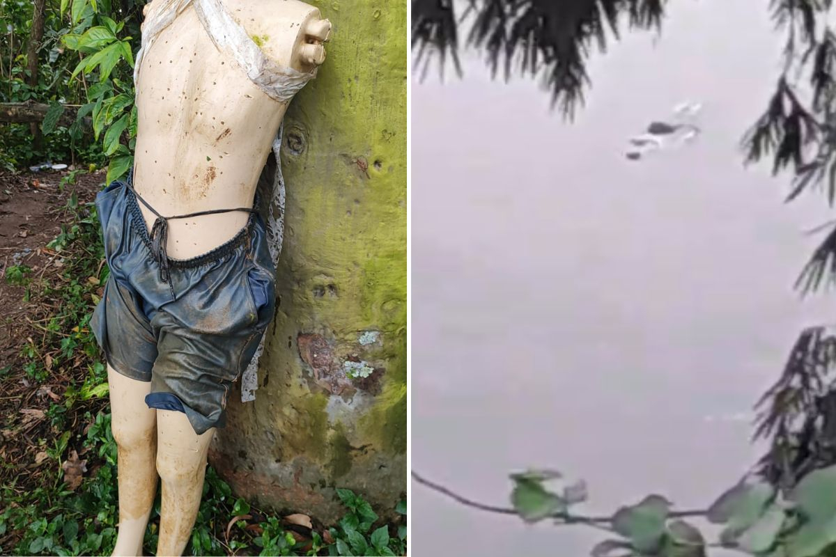 Vdeo feito por morador que acionou os bombeiros mostra manequim confundido com corpo boiando no rio em Gaspar