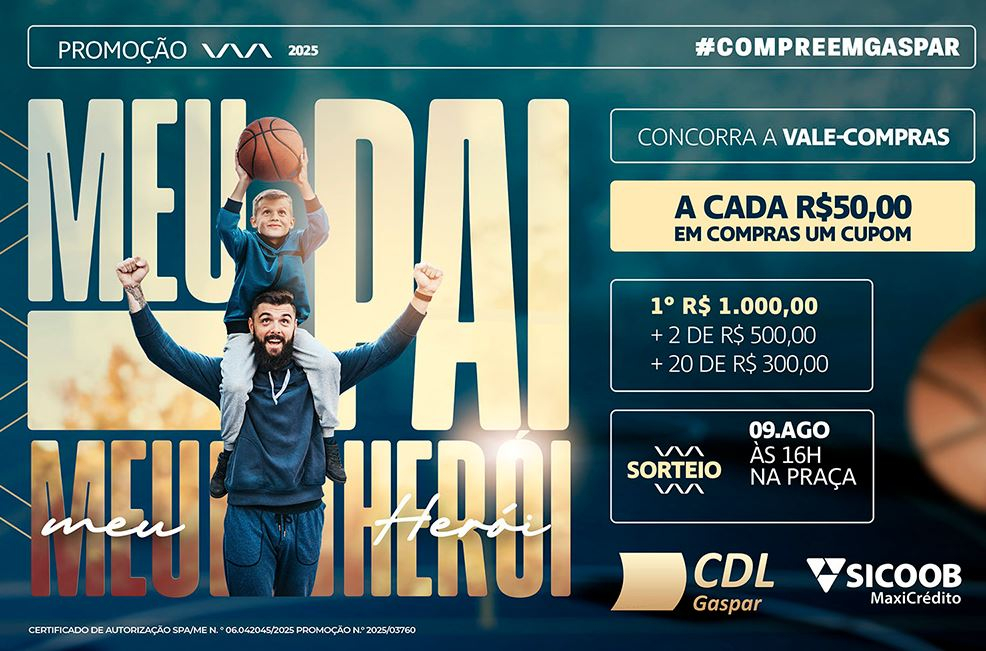 CDL Gaspar sorteia neste sbado 23 vale-compras da campanha de Dia dos Pais