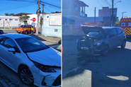 Carros colidem na rua Bar�o do Rio Branco, em Gaspar