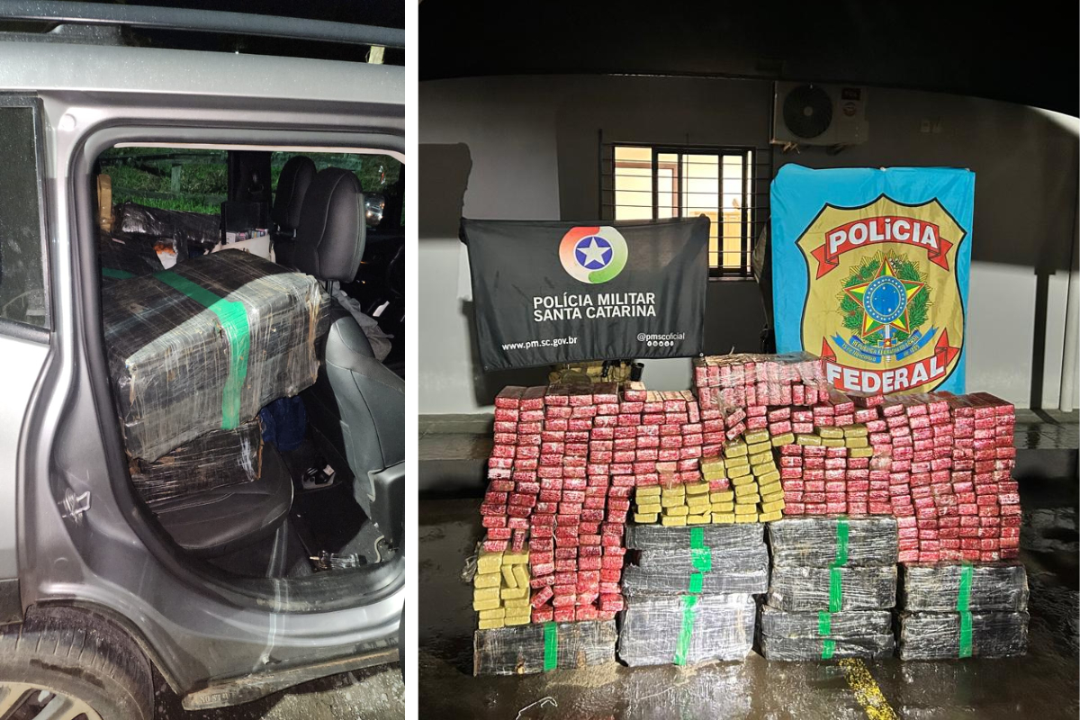 Dupla é presa com carro adulterado e quase meia tonelada de maconha em SC