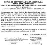 Edital de Convoca��o Assembleia Extraordin�ria Apae Ilhota