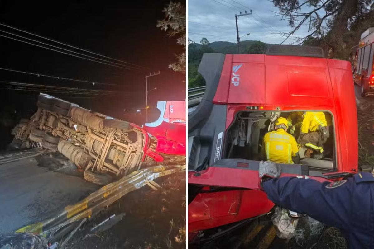Colis�o entre caminh�es mata motorista e bloqueia rodovia na Grande Florian�polis