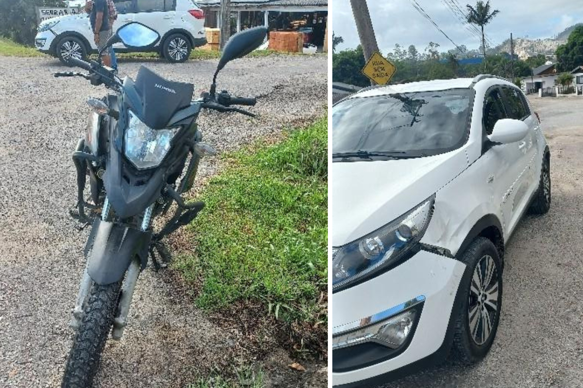 Motociclista � encaminhado ao hospital ap�s acidente no Barrac�o, em Gaspar