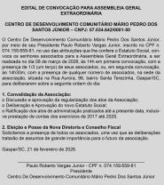 Edital de Convoca��o Para Assembleia Geral Extraordin�ria Centro Comunit�rio M�rio P. S. J�nior