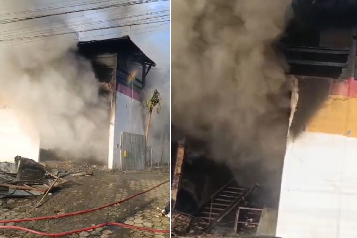 Inc�ndio de grandes propor��es atinge loja em Blumenau