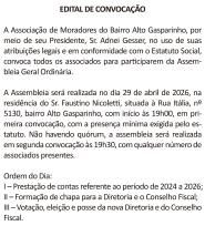 Edital de Convoca��o Associa��o Moradores Alto Gasparinho