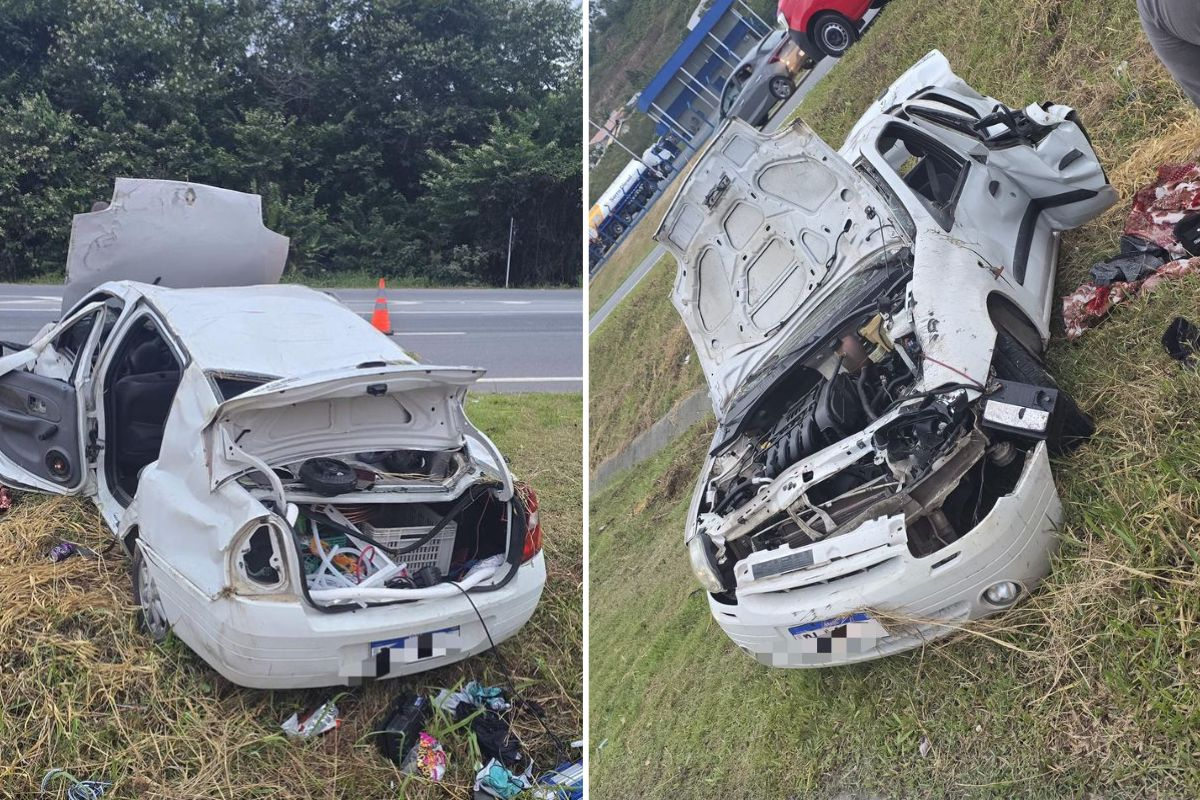 Tr�s irm�s s�o hospitalizadas ap�s carro capotar na BR-470, em Ilhota