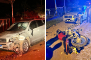 Colis�o entre carro e moto deixa mulher gravemente ferida no Ba�, em Ilhota