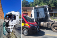 Motorista fica inconsciente ap�s caminh�o colidir contra muro de casa em Blumenau