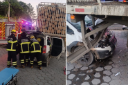 Colis�o traseira entre carro e caminh�o deixa homem ferido no Ba�, em Ilhota