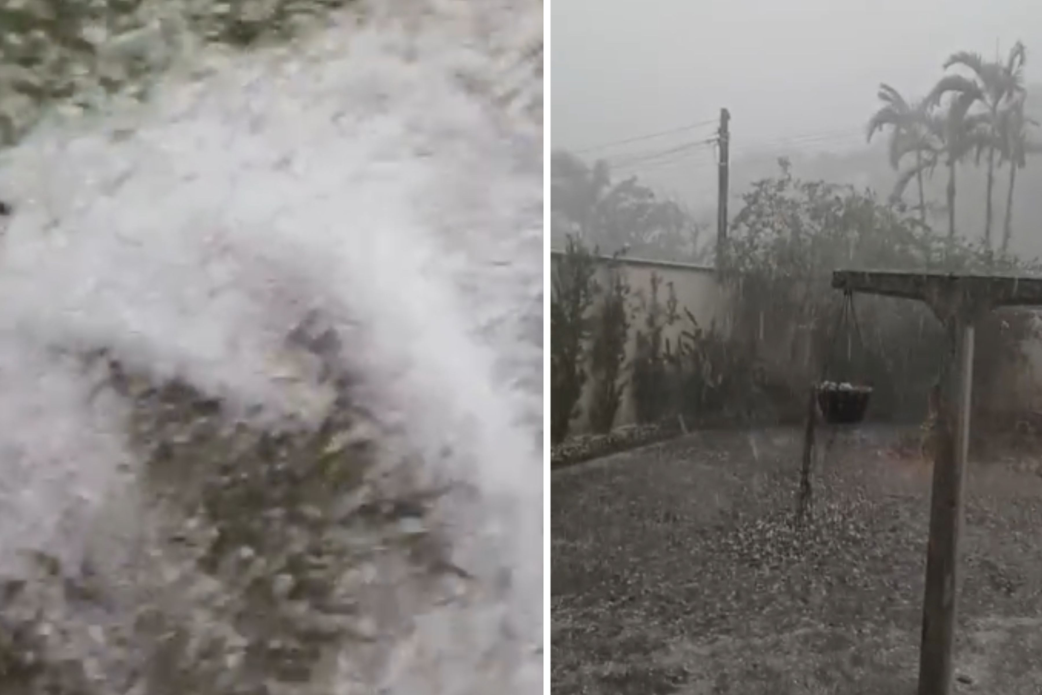 Moradores filmam temporal com queda de granizo no Belchior, em Gaspar