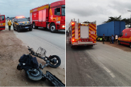 Acidente entre caminh�o e ciclomotor deixa dois feridos na BR-470, em Gaspar