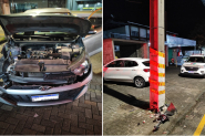 Adolescente fica ferida ap�s carro colidir contra poste na Avenida das Comunidades, em Gaspar