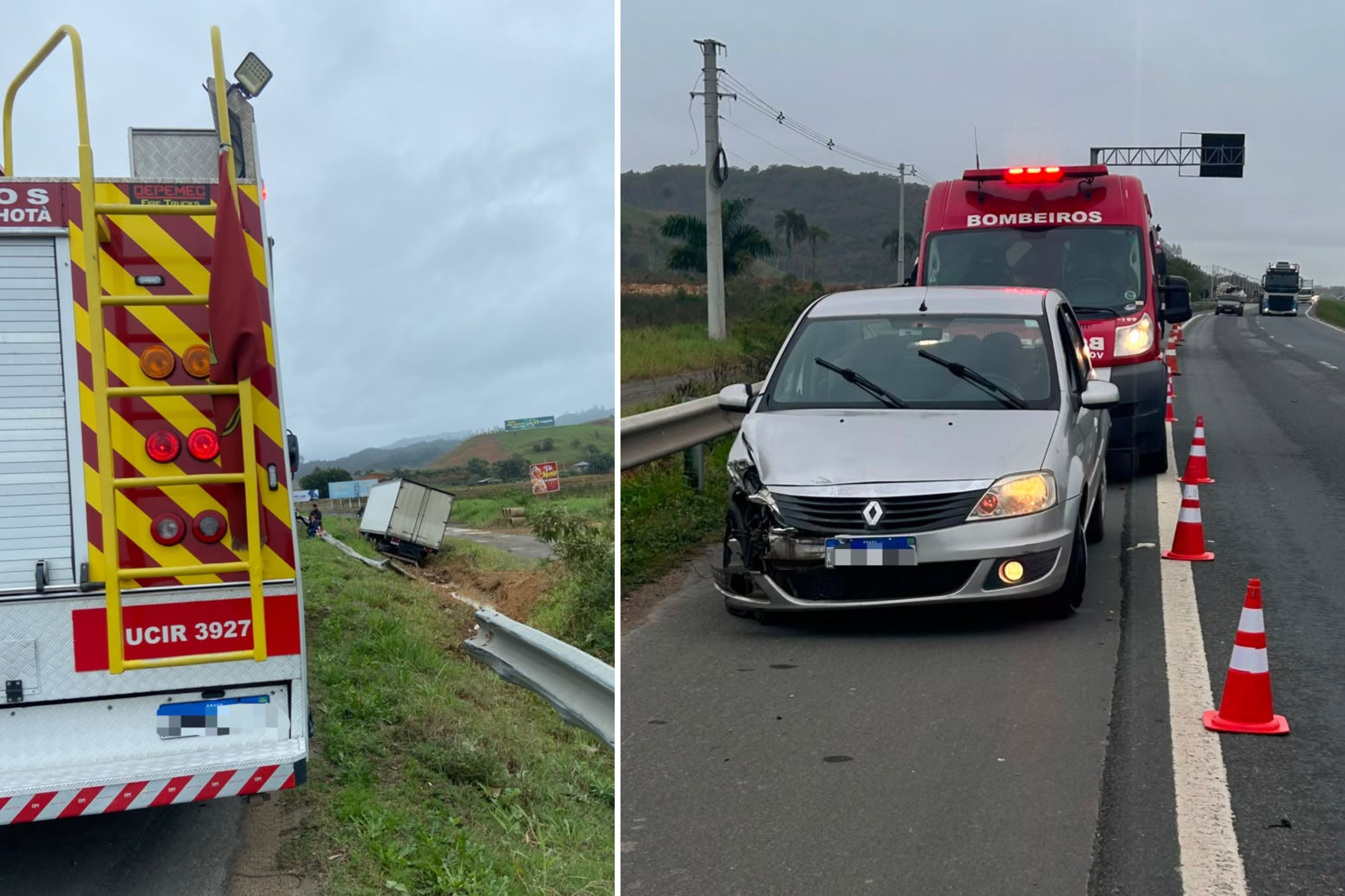 Caminh�o e carro colidem na BR-470, em Ilhota; motoristas e passageiros saem ilesos