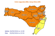 SC tem risco de vendavais, chuva intensa e granizo at� ter�a-feira