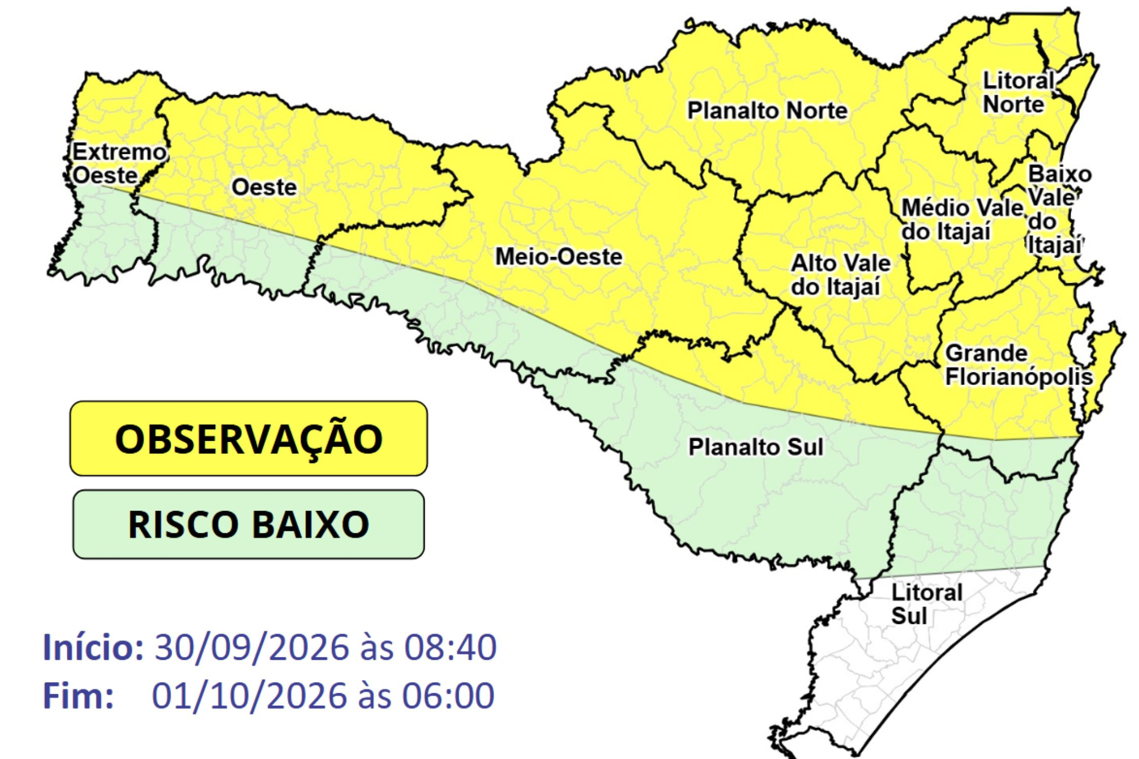 Temporais isolados e chuva pontualmente intensa devem atingir SC nesta quarta