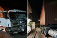 Carreta desgovernada derruba muro de residencial em Brusque