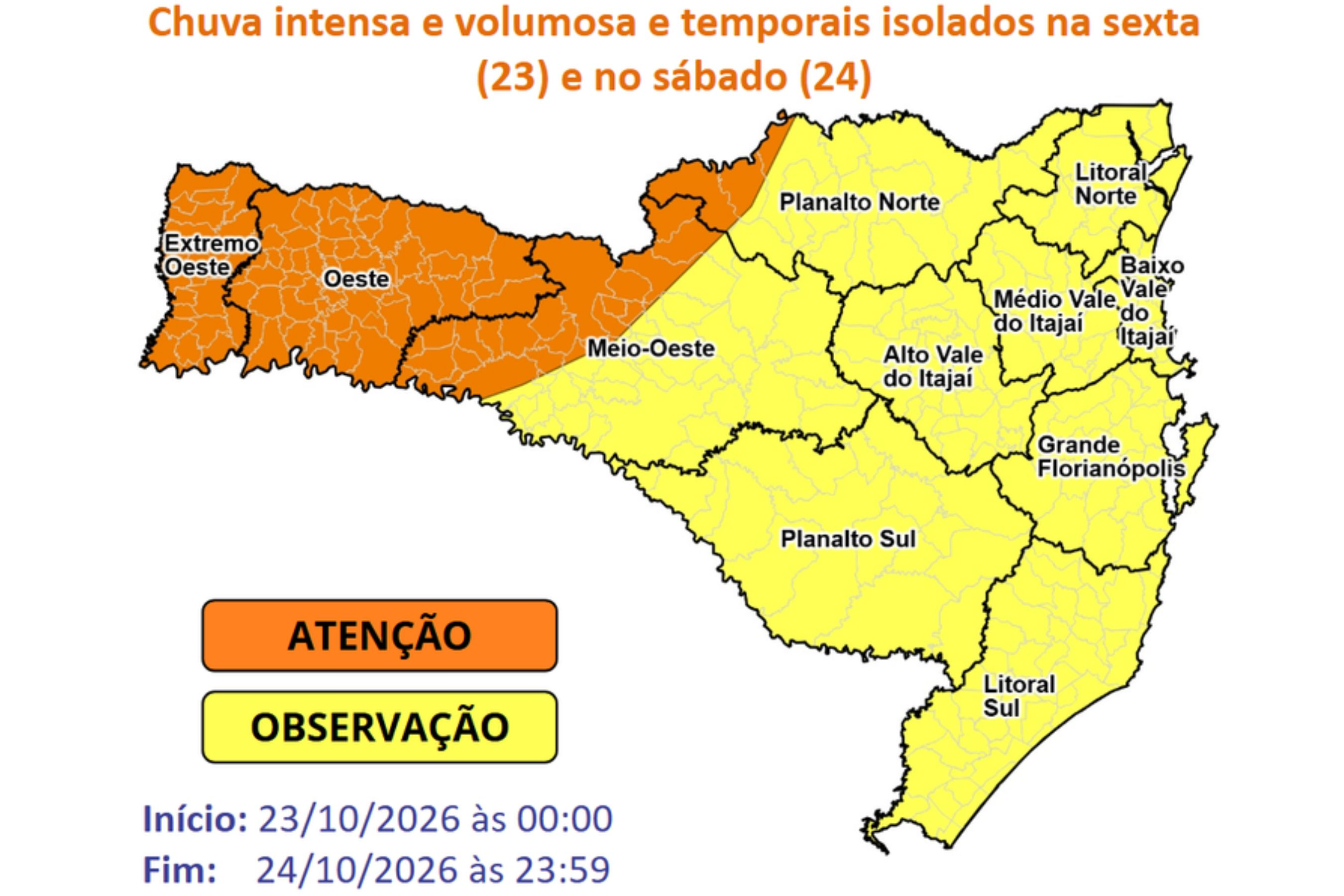 SC deve ter chuva intensa e volumosa at� s�bado